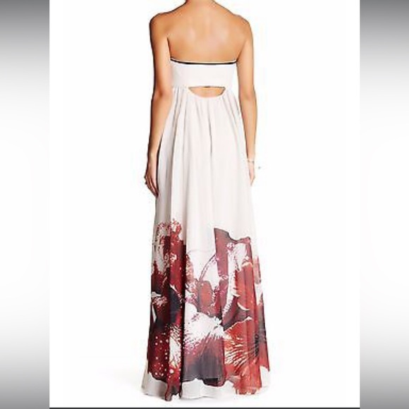 Stunning Free People NWT Maxi, Nude with black and red flowers, strapless - Picture 2 of 15